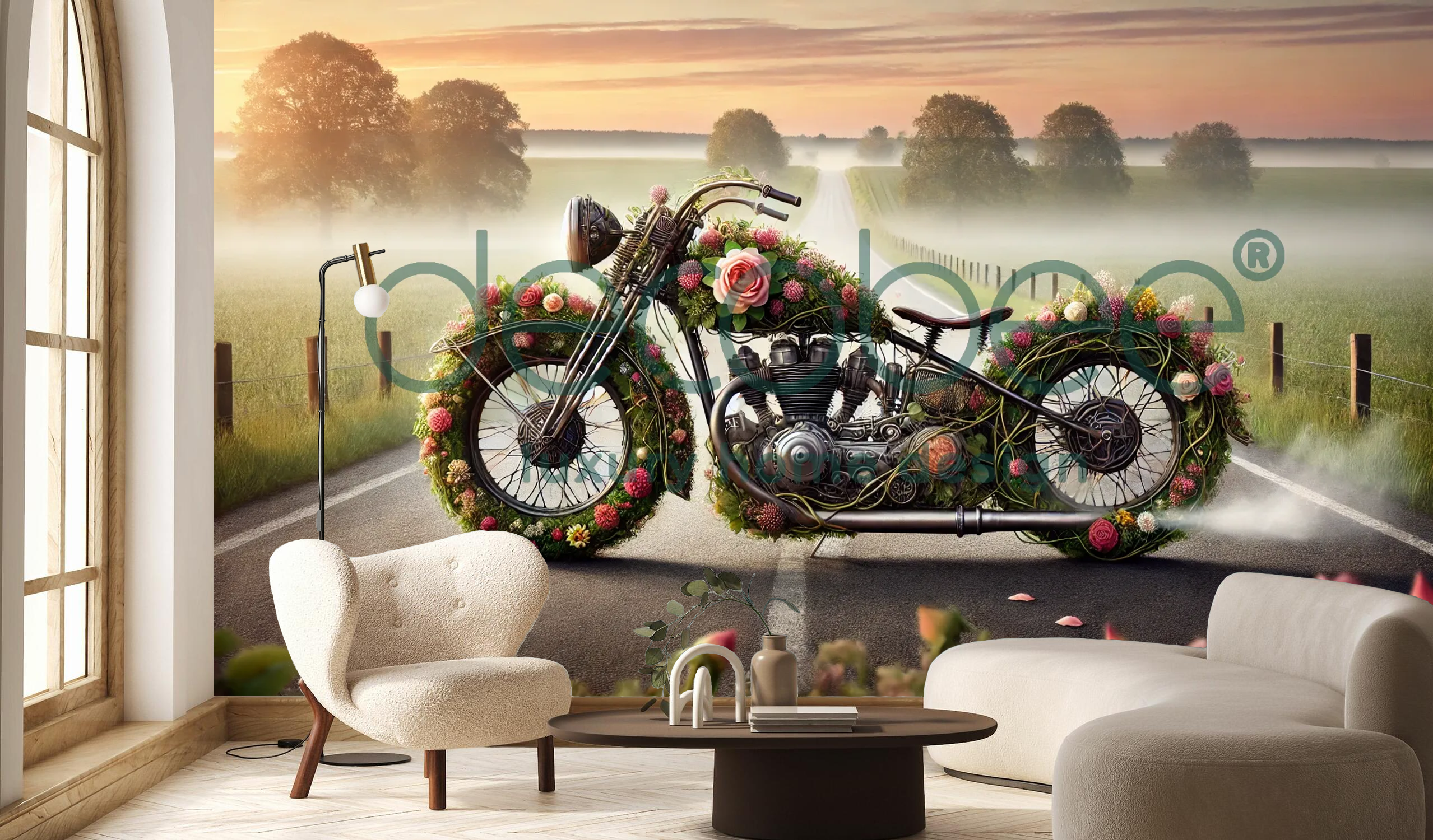 Çiçek Posteri | Çiçeklerden Klasik Motosiklet | CK044