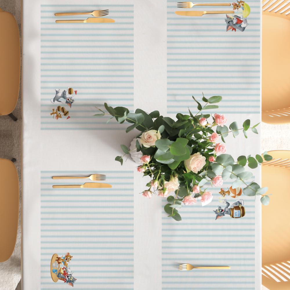 Amerikan Servis | Tom And Jerry Striped Kumaş Amerikan Servis 4'lü Set | 35X50CM