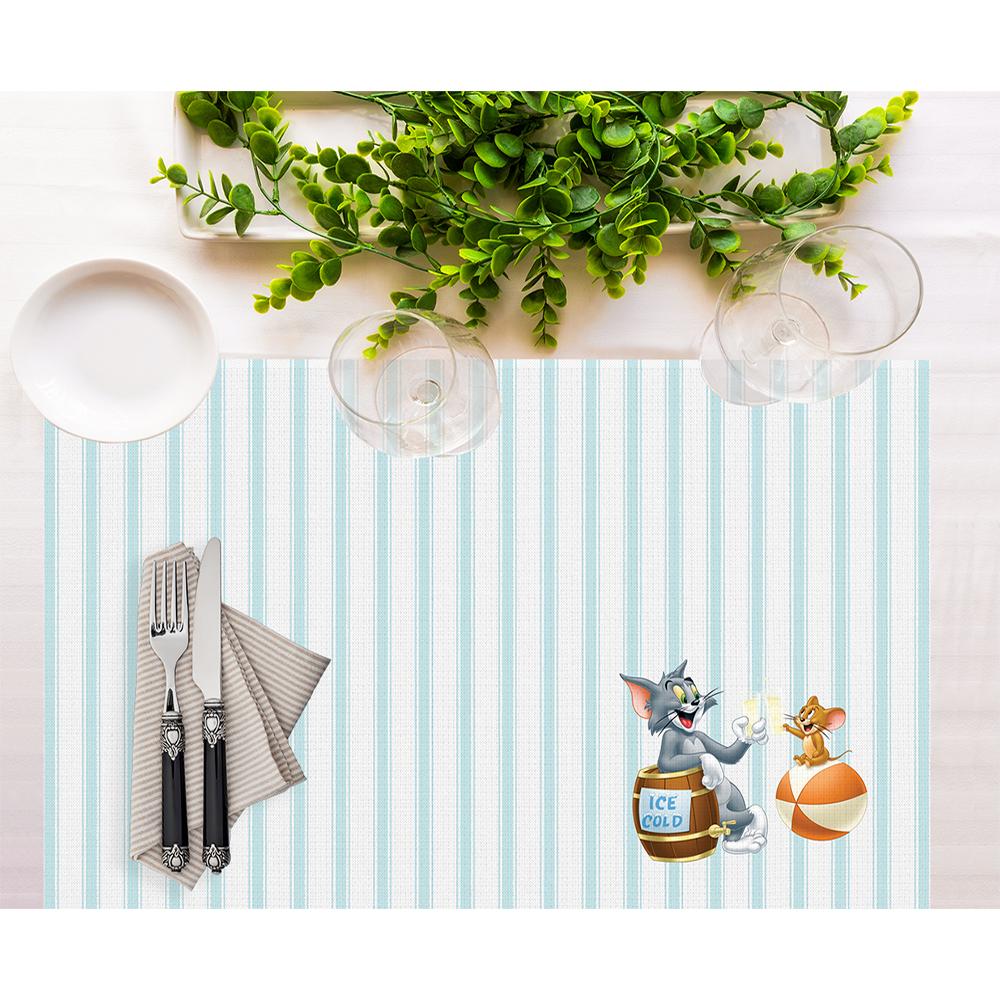 Amerikan Servis | Tom And Jerry Striped Kumaş Amerikan Servis 4'lü Set | 35X50CM