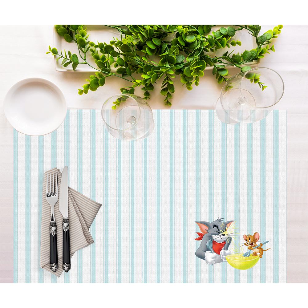 Amerikan Servis | Tom And Jerry Striped Kumaş Amerikan Servis 4'lü Set | 35X50CM